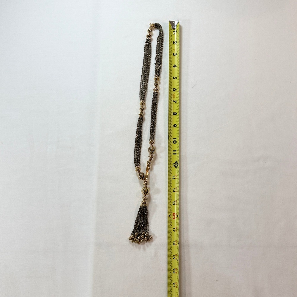 Long Multi Strand Tassel Necklace Womens Gold Tone Bead Accent Layered Chain 19" - Picture 3 of 3